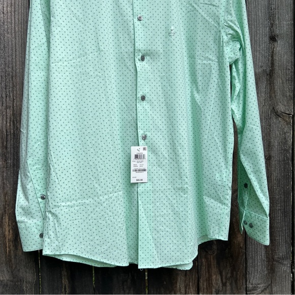 Alfani Mens Dress Shirt Medium M Pinflower Geo Print Button Down Mint - Picture 3 of 12
